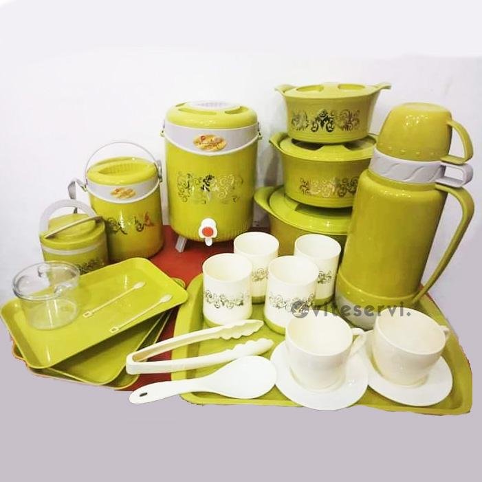 Lot de 30 pièces darticles de table Série de Glacière - Thermos -tasses et sous tasses-Plateau-Bols