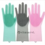 Paire de Gants en silicone pour Nettoyage Multifonction avec Brosses Intégrées, Protection Mains et Vaisselle, Éponge Réutilisable, Résistant à la Chaleur, Lavage Facile pour Cuisine et Ménage