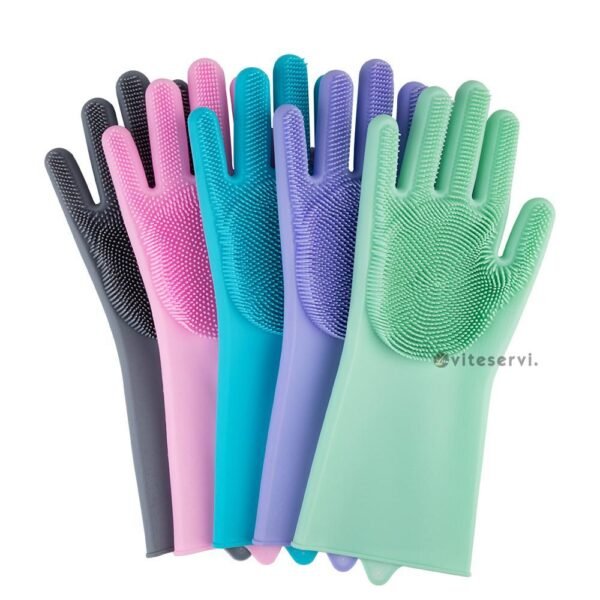 Gant lave vaisselle en silicone viteservi Paire de Gants en silicone pour Nettoyage Multifonction avec Brosses Intégrées, Protection Mains et Vaisselle, Éponge Réutilisable, Résistant à la Chaleur, Lavage Facile pour Cuisine et Ménage