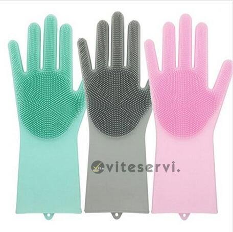 Gant lave vaisselle en silicone Paire de Gants en silicone pour Nettoyage Multifonction avec Brosses Intégrées, Protection Mains et Vaisselle, Éponge Réutilisable, Résistant à la Chaleur, Lavage Facile pour Cuisine et Ménage
