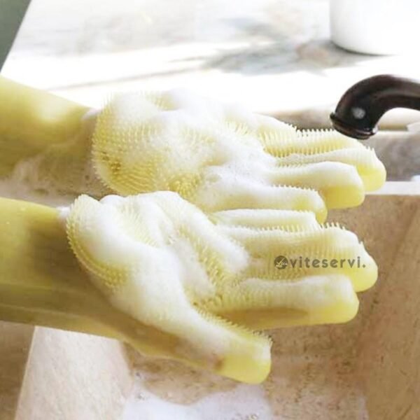 Gant pour laver la vaisselle Paire de Gants en silicone pour Nettoyage Multifonction avec Brosses Intégrées, Protection Mains et Vaisselle, Éponge Réutilisable, Résistant à la Chaleur, Lavage Facile pour Cuisine et Ménage