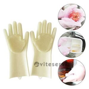 Paire de Gants en silicone pour Nettoyage Multifonction avec Brosses Intégrées, Protection Mains et Vaisselle, Éponge Réutilisable, Résistant à la Chaleur, Lavage Facile pour Cuisine et Ménage