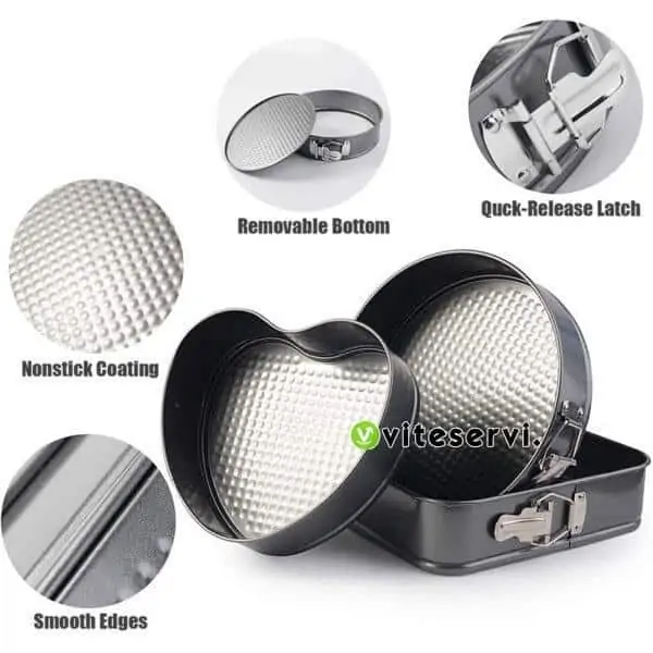 Set de 3 Moules à charnière pour Gâteau Antiadhésifs Démoulage Facile, Formes Rondes, Carrées et Cœur, Idéal Pâtisserie Maison, Cuisson Uniforme, Dimensions Variées