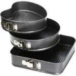 Set de 3 Moules à charnière pour Gâteau Antiadhésifs Démoulage Facile, Formes Rondes, Carrées et Cœur, Idéal Pâtisserie Maison, Cuisson Uniforme, Dimensions Variées