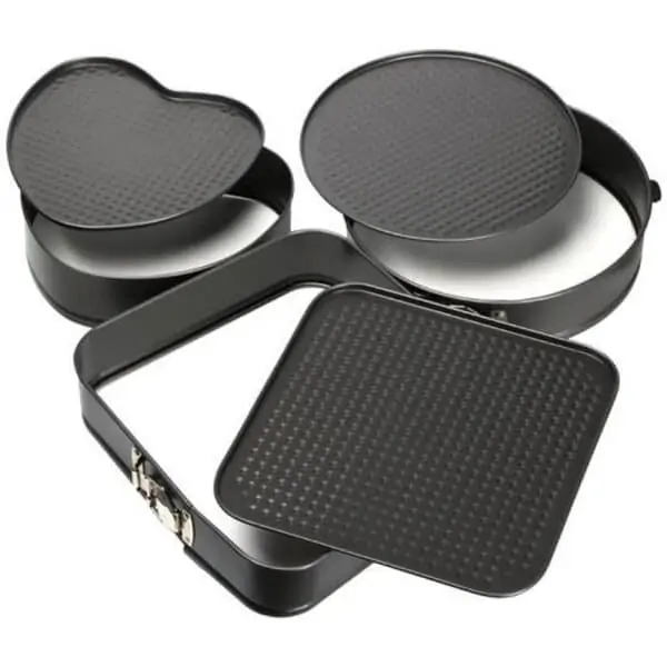 Set de 3 Moules à charnière pour Gâteau Antiadhésifs Démoulage Facile, Formes Rondes, Carrées et Cœur, Idéal Pâtisserie Maison, Cuisson Uniforme, Dimensions Variées