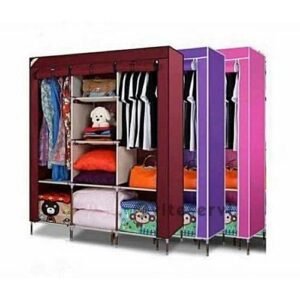Armoire de Rangement 3 battants Portable en Tissu Modulable, Penderie Garde-Robe Multi-Compartiments avec Housse Anti-Poussière, Solution d'Organisation pour Vêtements et Accessoires, Facile à Monter et Déménager