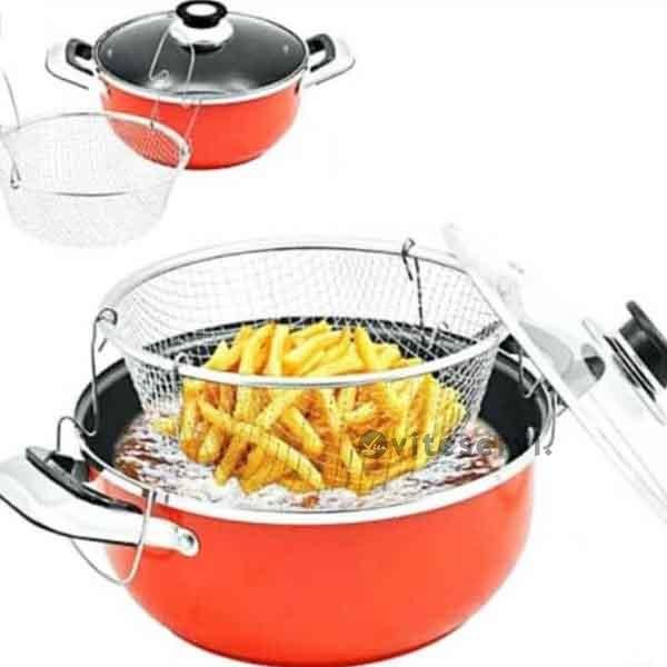friteuse 2 Poêle Friteuse orange à couvercle en verre PF02