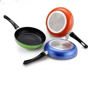 Poêle anti adhésive non collante multicolore manche en plastique doux P58