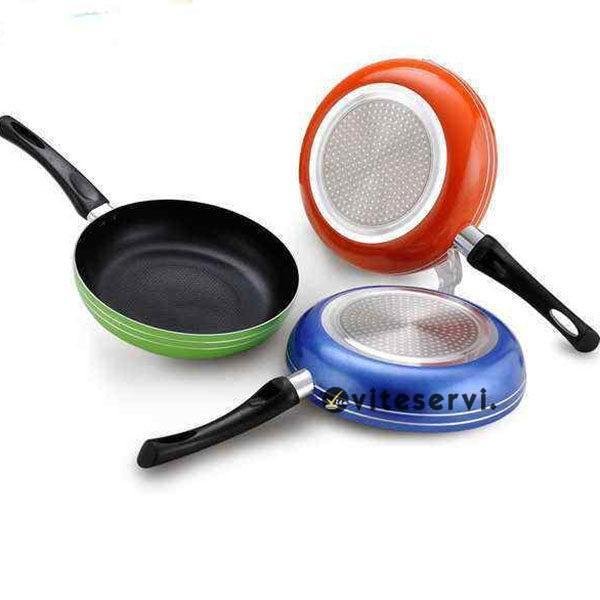 Poêle anti adhésive non collante multicolore manche en plastique doux P58