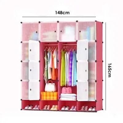 4 battants 1 Armoire démontable en plastique 16 cubes sans range chaussure