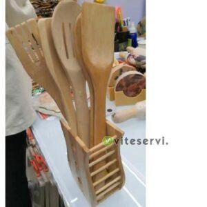 Set de 05 louches en bois avec contenant