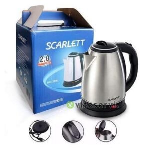 Bouilloire Électrique Scarlett 2.0 Litres en Inox, Chauffe-Eau Rapide et Sûr avec Arrêt Automatique, Théière Sans Fil pour Boissons Chaudes et Infusions