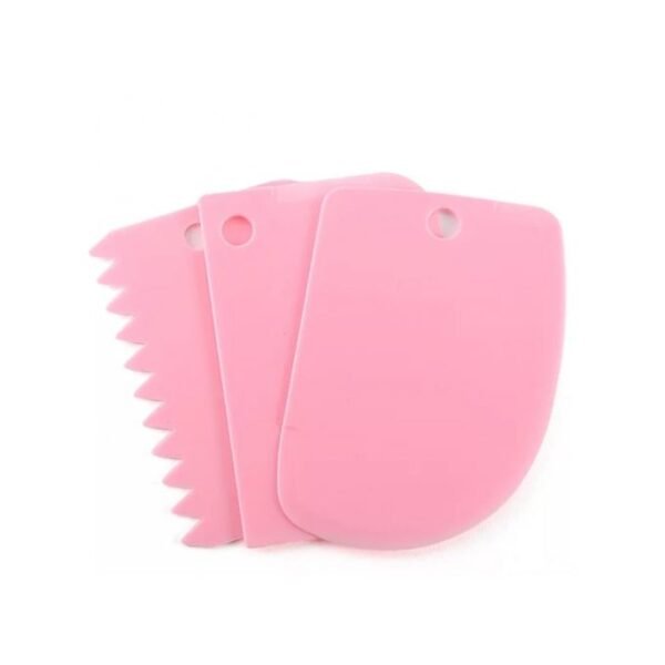Set de 3 Lisseuses Grattoirs à crème de gâteaux en plastique pour texture plate - en dent de scie - en créneau rectangulaire ou carré ou rond