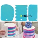 Set de 3 Lisseuses Grattoirs à crème de gâteaux en plastique pour texture plate - en dent de scie - en créneau rectangulaire ou carré ou rond