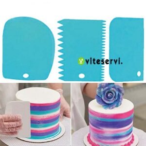 Set de 3 Lisseuses Grattoirs à crème de gâteaux en plastique pour texture plate - en dent de scie - en créneau rectangulaire ou carré ou rond