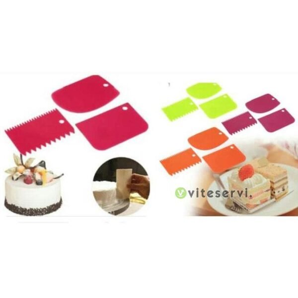 Set de 3 Lisseuses Grattoirs à crème de gâteaux en plastique pour texture plate - en dent de scie - en créneau rectangulaire ou carré ou rond