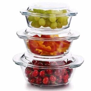 Set de 03 Saladier Ovale en verre à couvercle
