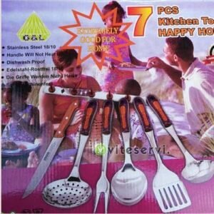 Ensemble de 07 Pièces de Écumoires - Louches - Fourche et Couteau en Acier Inoxydable