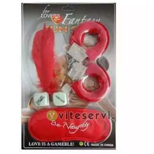 Mini Pack coquine menottes dés bandeau et plume sextoys