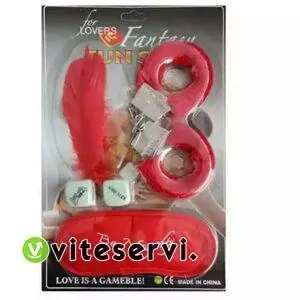 Mini Pack coquine menottes dés bandeau et plume sextoys