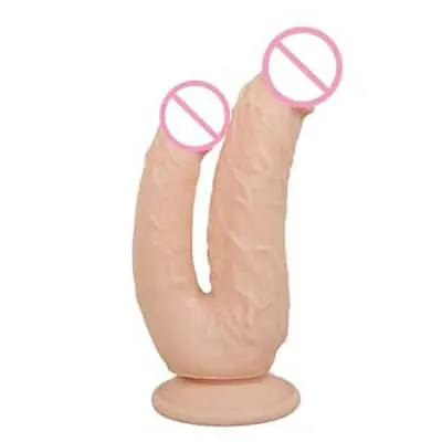 Sextoy double godet pour double penetration vaginale et anale Pénis Vibrant double gode vaginal et anal instantané à Ventouse