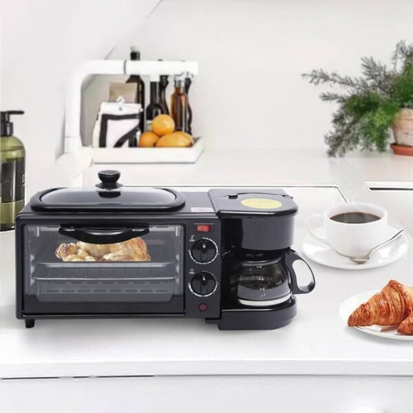 Four multifonction 3en1 à théière pour Petit-Déjeuner Multifonction Silver Crest 3-en-1, Four Grille-Pain, Cafetière et Plaque de Cuisson, Préparation Rapide et Complète pour un Matin Idéal (Noir)