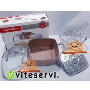 Poêle Friteuse HUOCHU 6 en 1 à couvercle en Verre Marble 24cm