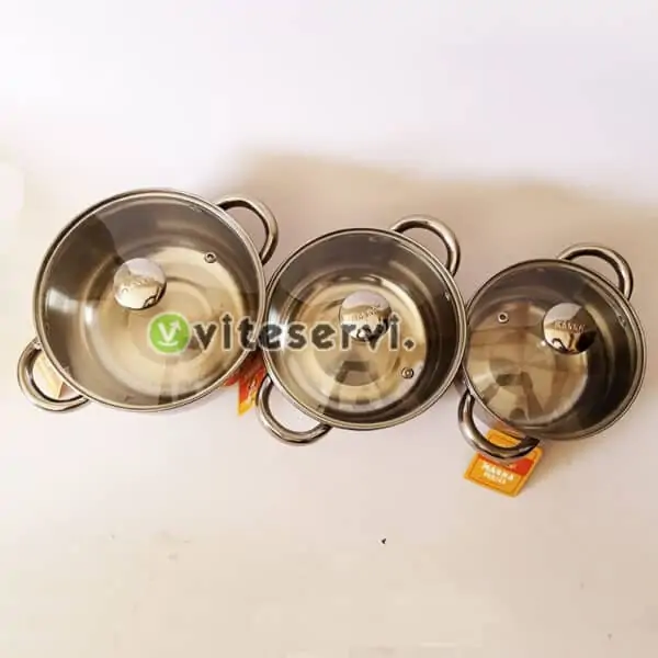 Serie de 3 bols de services a couvercle en verre 6pcs Série de 3 bols de services à couvercle en verre 6pcs