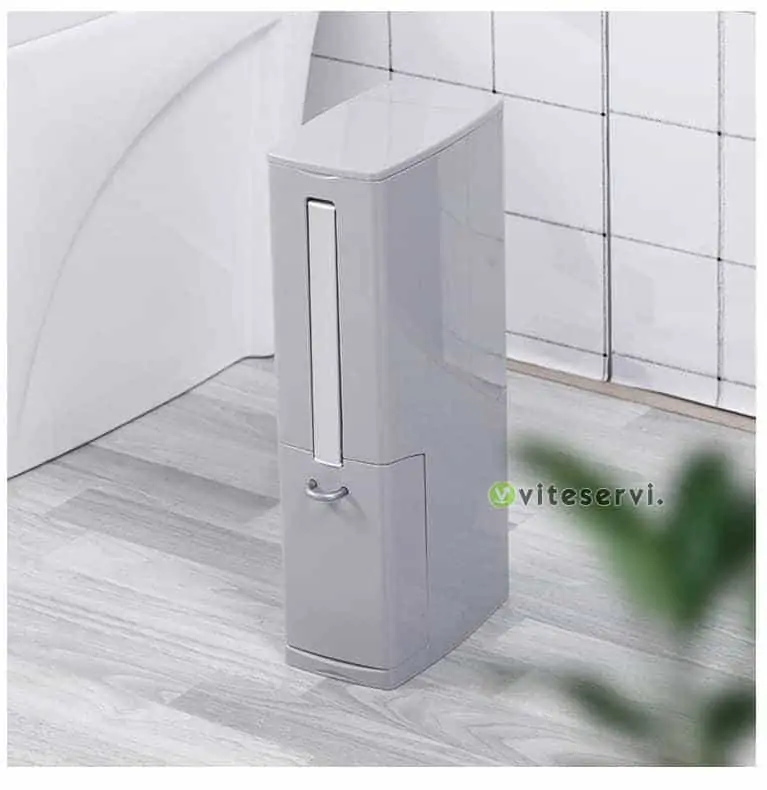 poubell Poubelle rectangulaire de douche extra-plate avec couvercle et brosse de toilette 5 LITRES.