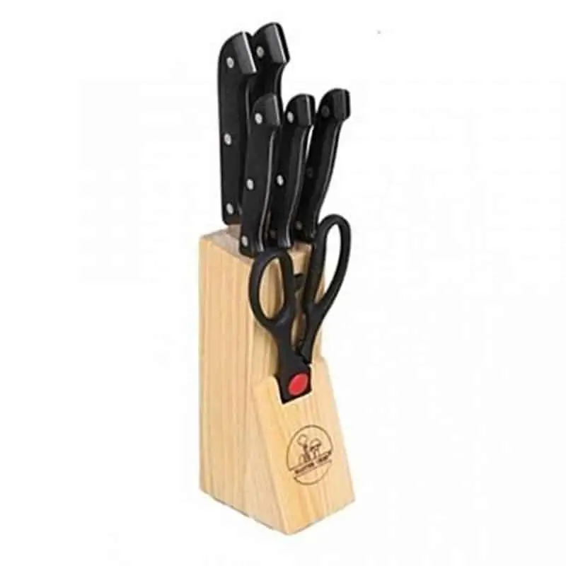 master chef 8 pcs kitchen knife set with wooden block Ensemble couteaux de cuisine et Ciseau 08 en 1 en acier inoxydable