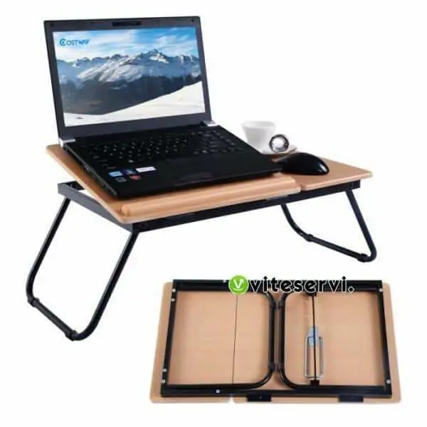 Table pour Ordinateur Portable Table de Lit en Bois MDF Hauteur Réglable et Pliable Convient pour Ordinateur de 10 à 19 Pouces