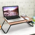 Table pour Ordinateur Portable Table de Lit en Bois MDF Hauteur Réglable et Pliable Convient pour Ordinateur de 10 à 19 Pouces