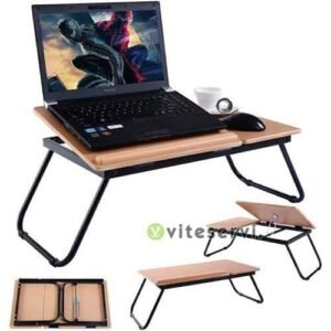 Table pour Ordinateur Portable Table de Lit en Bois MDF Hauteur Réglable et Pliable Convient pour Ordinateur de 10 à 19 Pouces
