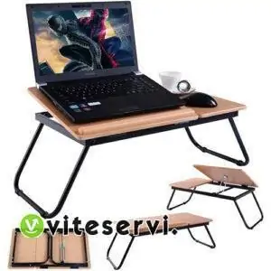 Table pour Ordinateur Portable Table de Lit en Bois MDF Hauteur Réglable et Pliable Convient pour Ordinateur de 10 à 19 Pouces