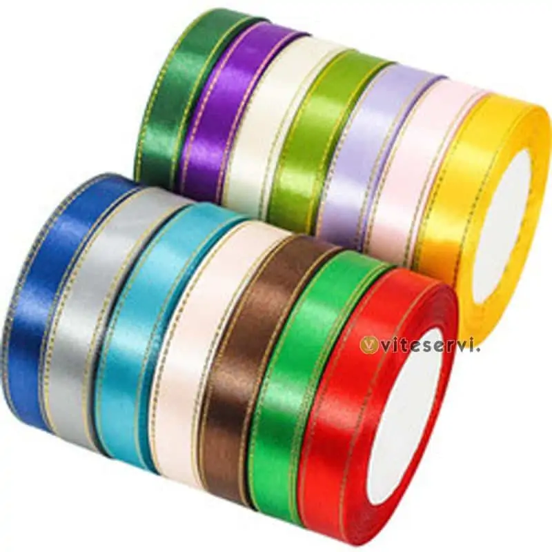 12mm gold edge satin ribbon 22meters roll Ruban multicolore de décoration d'anniversaire, de mariage etc...