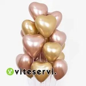 Set de 10 Ballons à hélium en forme de cœur métallique chromé pour décorations de fête d'anniversaire, mariage etc...