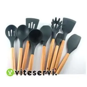 Set de 09 louches en silicone manche couleur Bois