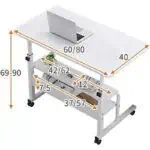 Table de lit roulante pour ordinateur portable, avec 2 casiers de taille;60x40x(69-90) cm)
