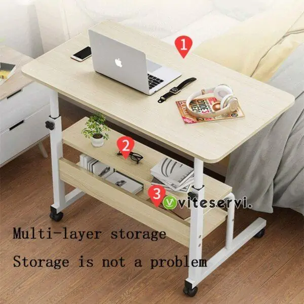 Table de lit roulante pour ordinateur portable, avec 2 casiers de taille;60x40x(69-90) cm)