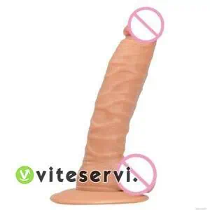 Sextoys gode réaliste de couleur chair avec un gland bombé et des veines saillantes