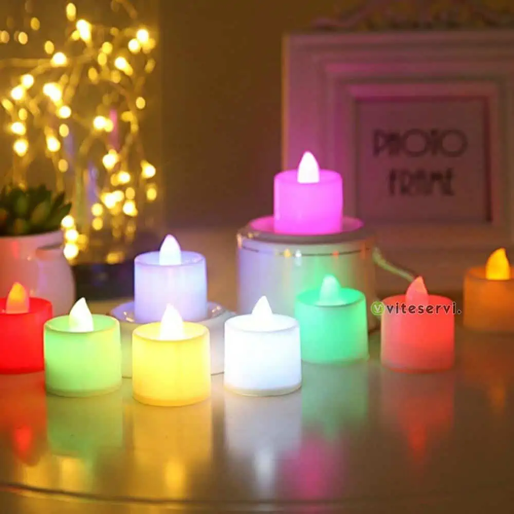 H4c027d011b8f4a229b7db48a6250dceft Bougies veilleuses multi-colores Lot de 12 pour décoration