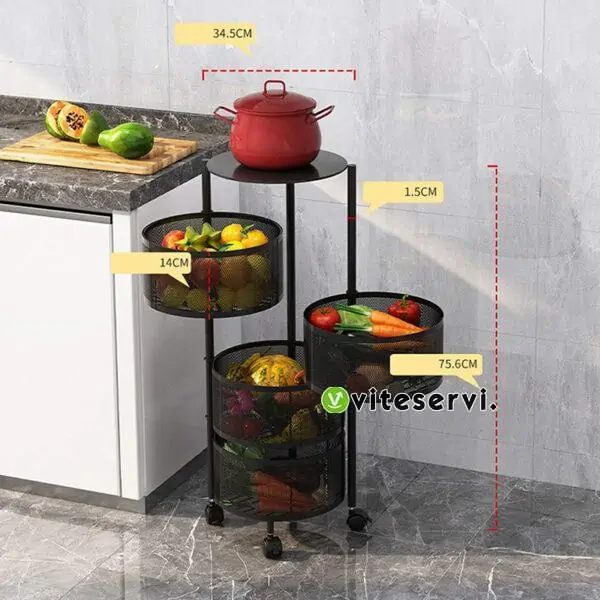 Étagère de rangement rotative, paniers de fruits sur roues à 3 niveaux