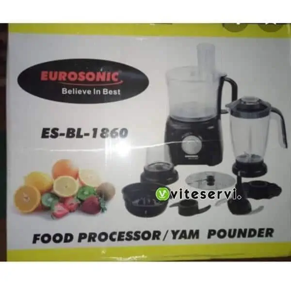 Robot culinaire EUROSONIC ES-BL-1860 - igname pilée - râpe trancheuse - moulinette mixeur - Batteuse 1000W