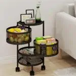 Étagère de rangement rotative, paniers de fruits sur roues à 3 niveaux