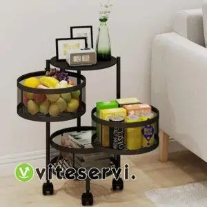 Étagère de rangement rotative, paniers de fruits sur roues à 3 niveaux