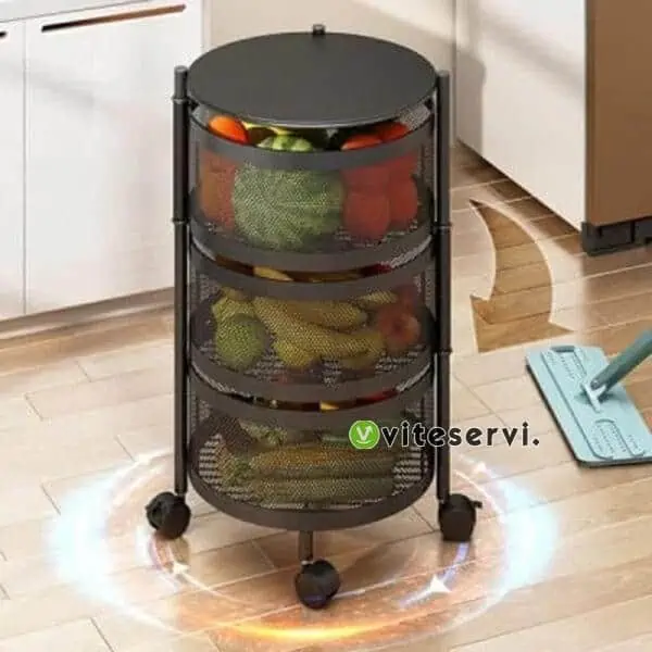 Étagère de rangement rotative, paniers de fruits sur roues à 3 niveaux