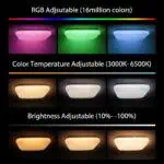 Plafonnier Lampe LED intelligente 16 Millions de couleur avec contrôleWifi et Voix et Fonction mémoire