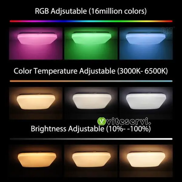 Plafonnier Lampe LED intelligente 16 Millions de couleur avec contrôleWifi et Voix et Fonction mémoire