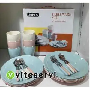 Série de 30 pcs de tasses, assiettes, cuillères et fourchettes