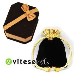 Pochette à cordon noir et doré plus boîte à bijoux